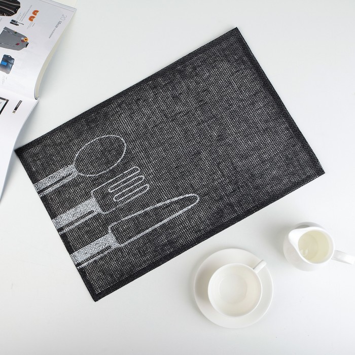 Салфетка кухонная "Столовые приборы" 45х30 см, цвет черный