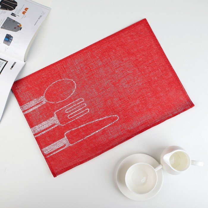 Салфетка кухонная "Столовые приборы" 45х30 см, цвет красный