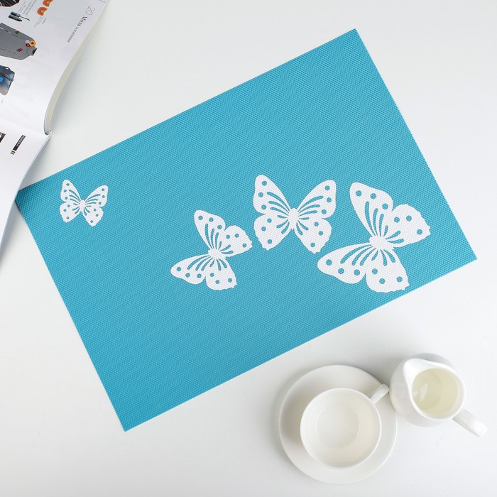 Салфетка кухонная "Бабочки" 45х30 см, цвет голубой
