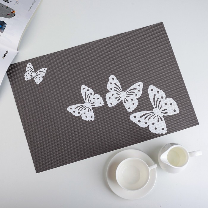 Салфетка кухонная "Бабочки" 45х30 см, цвет серый