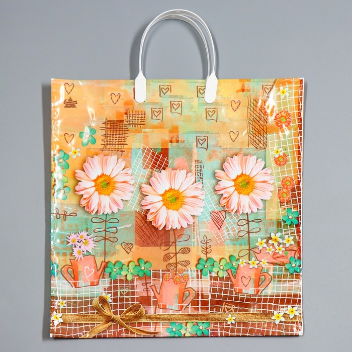 Пакет "Цветочная фантазия", полиэтиленовый с пластиковой ручкой, 36 х 37 см, 100 мкм