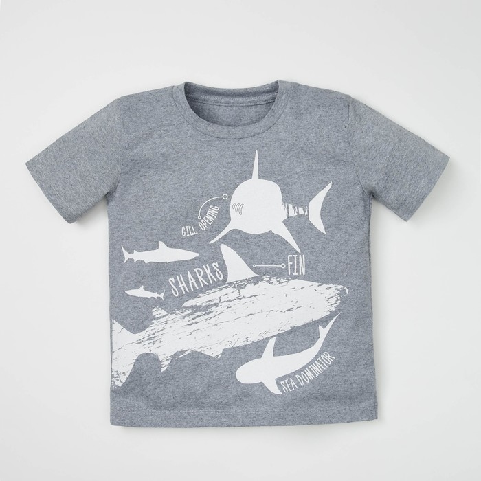 Футболка "Sharks", серая, р-р 30 (98-104см) 3-4г 100% хл