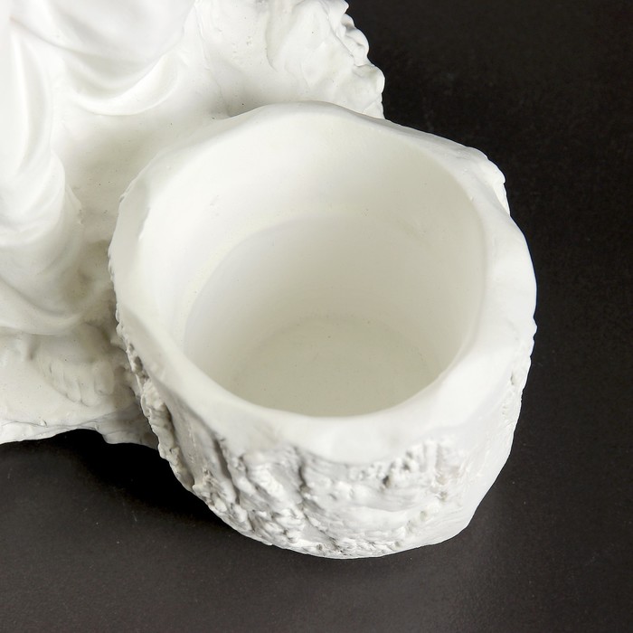 Светящееся фигурное кашпо "Дева ангел с ребенком" бело-золотое 35см