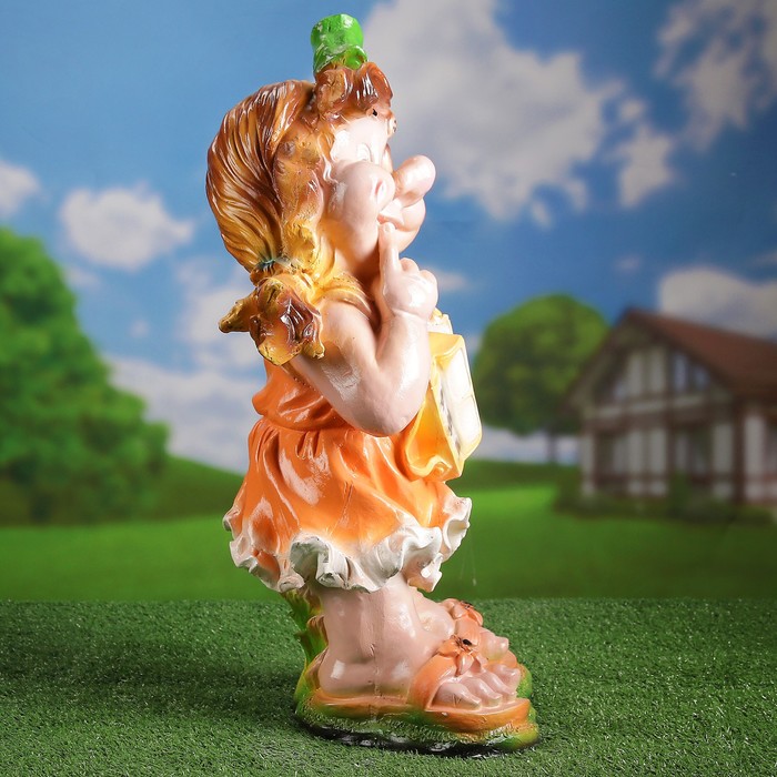 Садовая фигура "Девочка с гармошкой" желтое платье 27*23*59 см