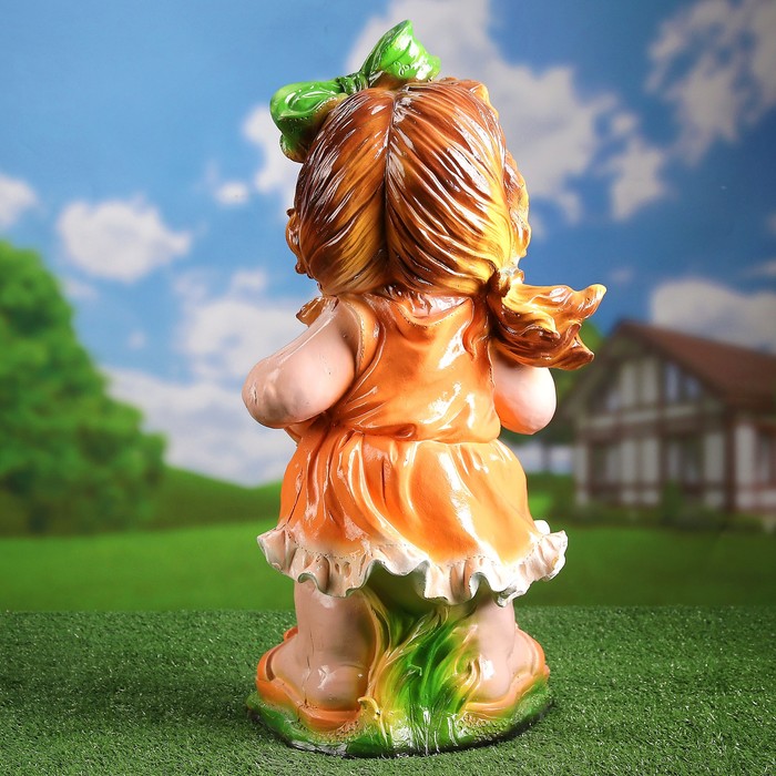 Садовая фигура "Девочка с гармошкой" желтое платье 27*23*59 см