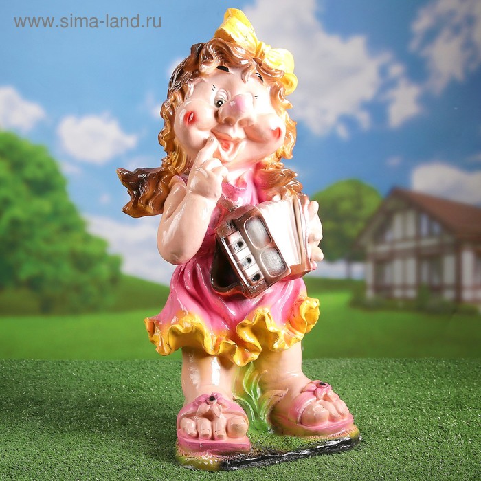 фото Садовая фигура "девочка с гармошкой" розовое платье 27х23х59см хорошие сувениры