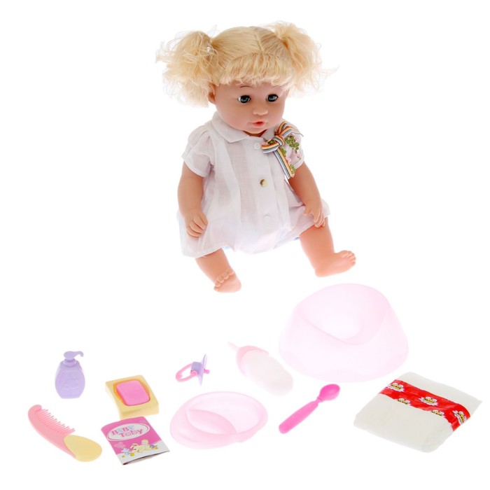 Пупс функциональный "Ангелочек" с аксессуарами, писает, ест, пьёт, говорит фразы
