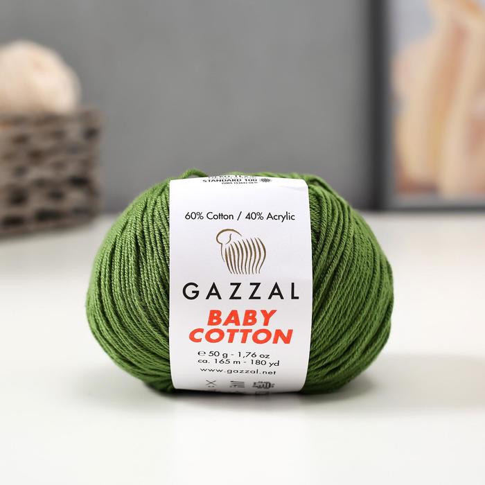 Пряжа "Baby Cotton" 60% хлопок, 40% полиакрил 165м/50гр (3449 зелёный)