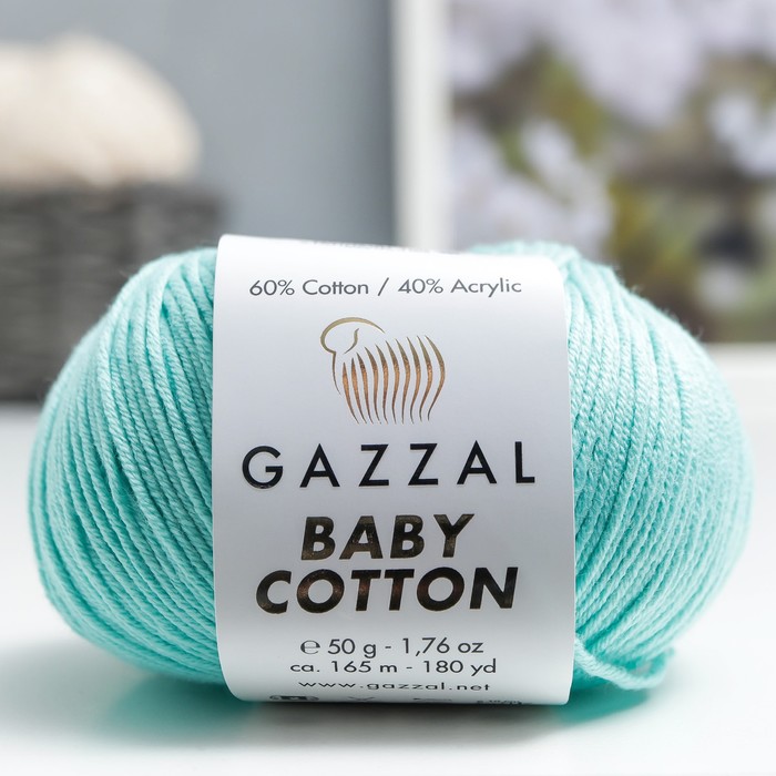 Пряжа "Baby Cotton" 60% хлопок, 40% полиакрил 165м/50гр (3452 св. бирюза)