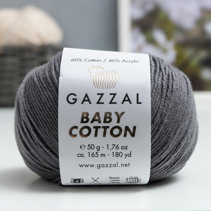 Пряжа "Baby Cotton" 60% хлопок, 40% полиакрил 165м/50гр (3450 серый)