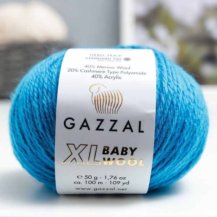 фото Пряжа "baby wool xl" 20% кашемир, 40% меринос. шерсть, 40% акрил 100м/50гр (822 бирюза) gazzal