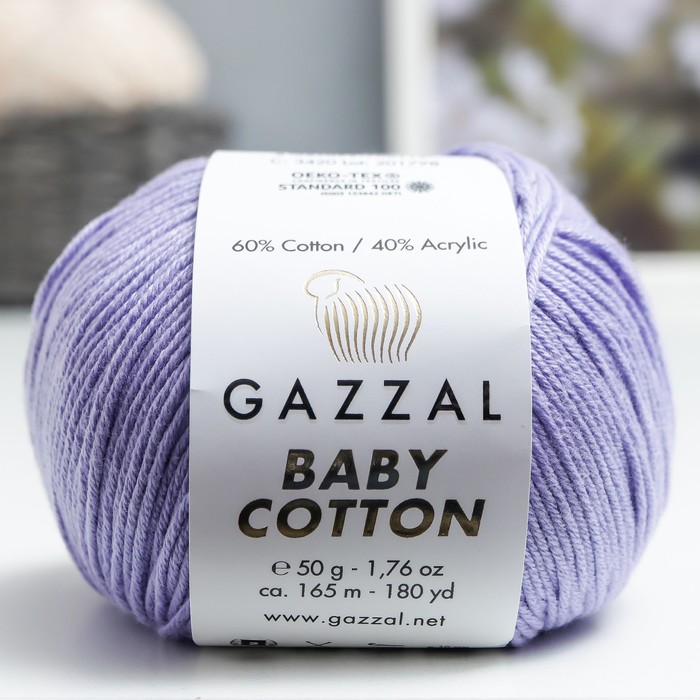 Пряжа "Baby Cotton" 60% хлопок, 40% полиакрил 165м/50гр (3420 сиреневый)