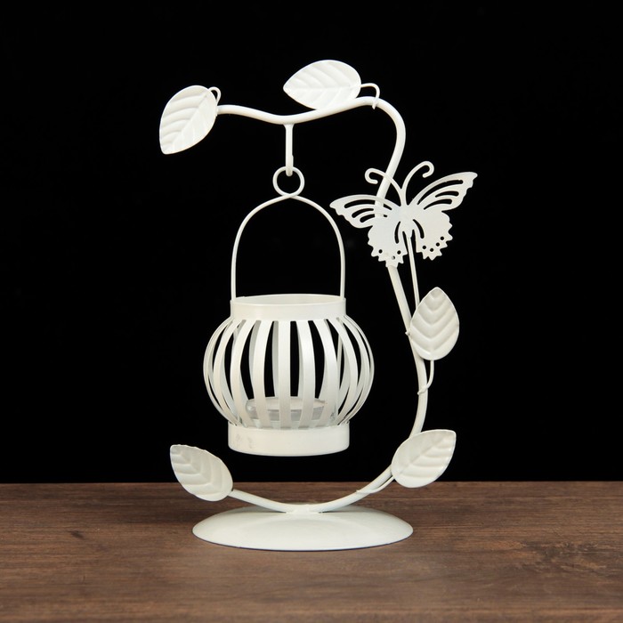 Подсвечник металл на 1 свечу "Бабочка на ветке" белый 21х15х9,8 см