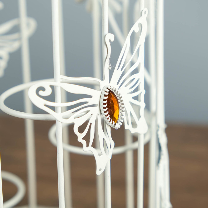 Подсвечник металл на 4 свечи "Клетка с птицей и бабочкой" белый 42,5х19х19 см