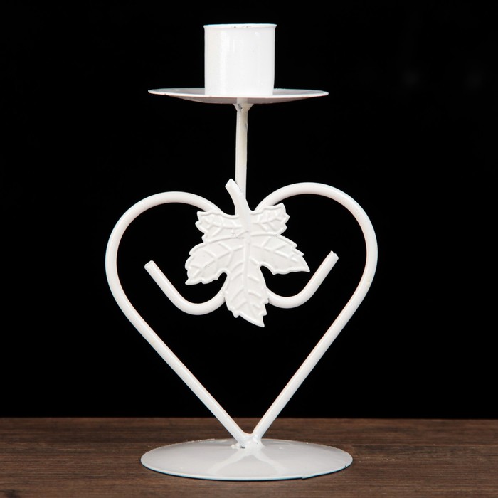 Подсвечник металл на 1 свечу "Кленовый лист" белый 15х9х7 см