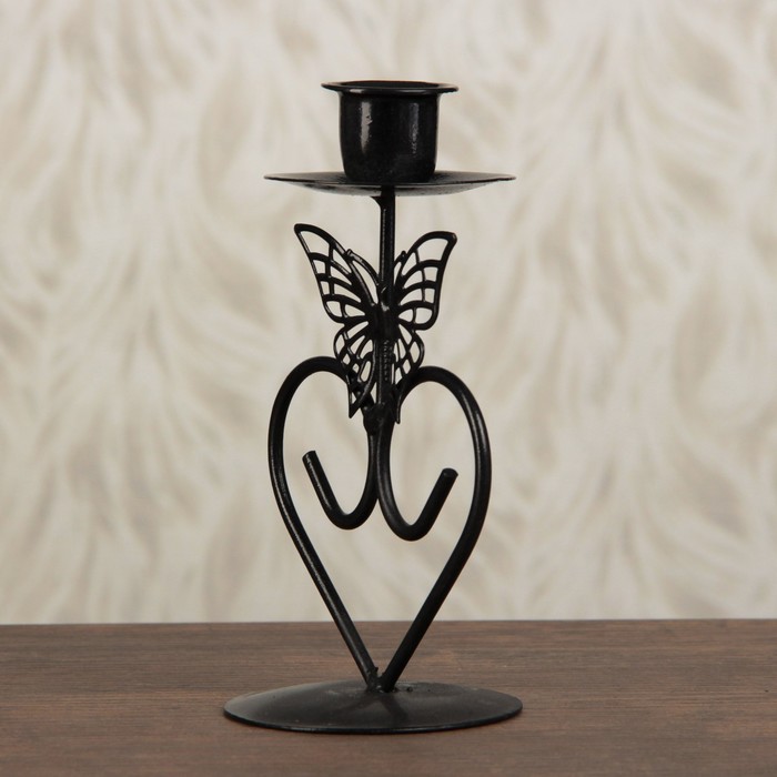 Подсвечник металл на 1 свечу "Флора и фауна" чёрный МИКС 16,5х9,5х9,5 см