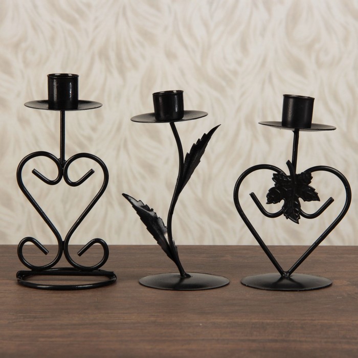 Подсвечник металл на 1 свечу "Флора и фауна" чёрный МИКС 16,5х9,5х9,5 см