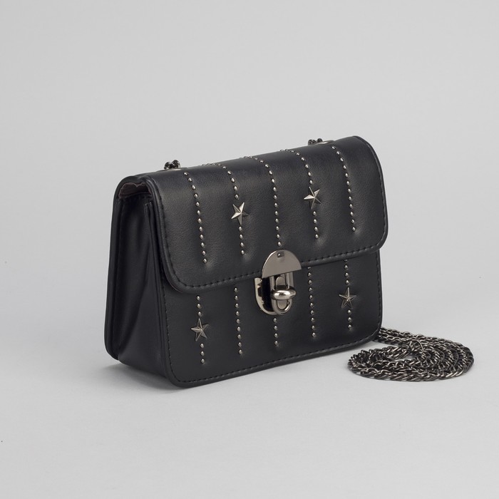 Сумка женская, отдел на замке, длинная цепь, цвет чёрный