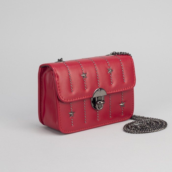Сумка женская, отдел на замке, длинная цепь, цвет красный