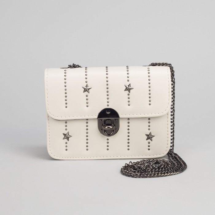 Сумка женская, отдел на замке, длинная цепь, цвет бежевый