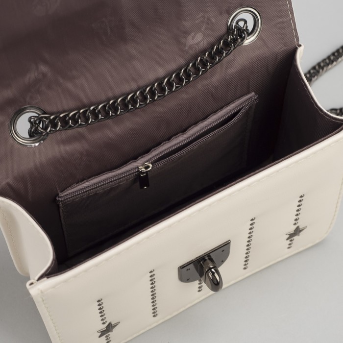 Сумка женская, отдел на замке, длинная цепь, цвет бежевый