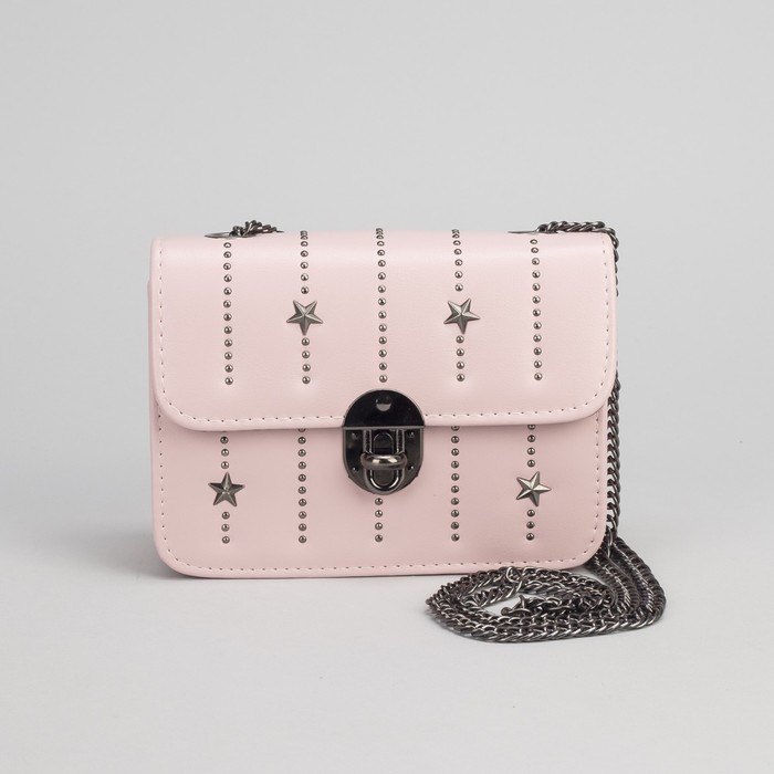Сумка женская, отдел на замке, длинная цепь, цвет розовый