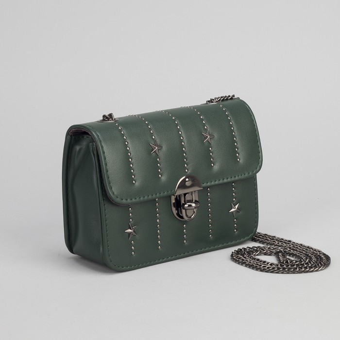 Сумка женская, отдел на замке, длинная цепь, цвет зелёный