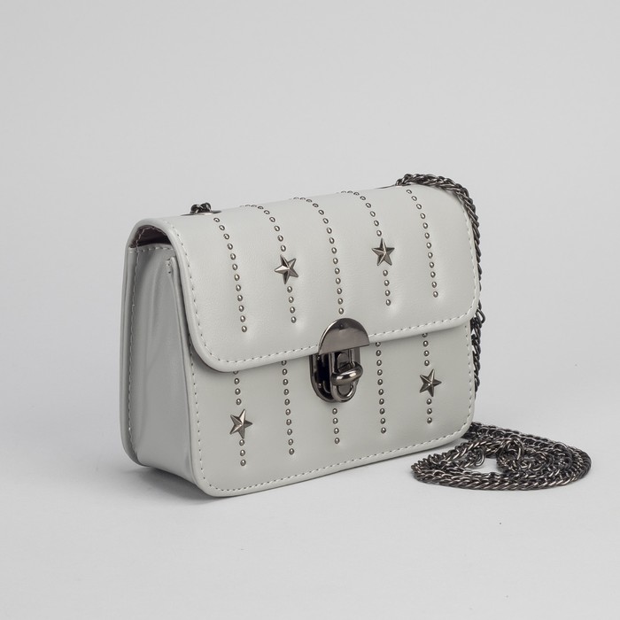 Сумка женская, отдел на замке, длинная цепь, цвет серый