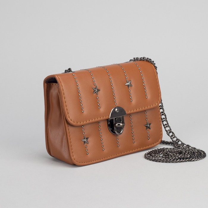 Сумка женская, отдел на замке, длинная цепь, цвет рыжий