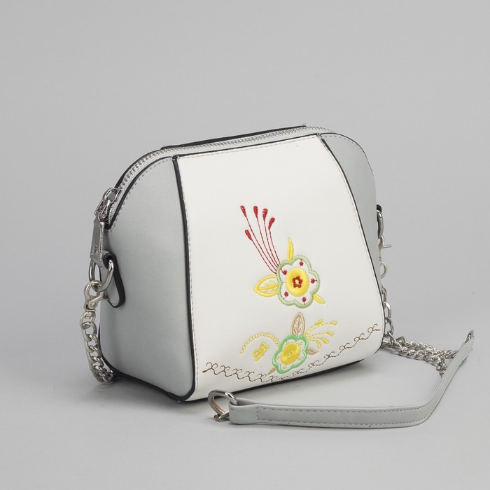 Сумка женская, отдел на молнии, длинная цепь, цвет серый