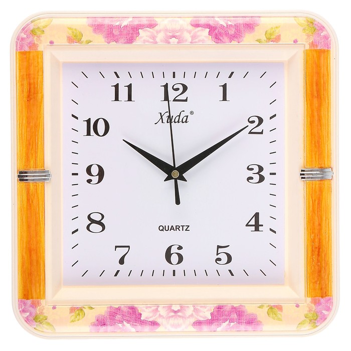 Часы настенные, серия Весеннее настроение «Розовые цветы», квадратные, коричневые, 26х26 см
