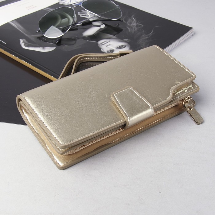 Кошелёк женский, 4 отдела, для карт, для монет, с ручкой, цвет золотой