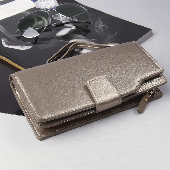 Кошелёк женский, 4 отдела, для карт, для монет, с ручкой, цвет бронзовый