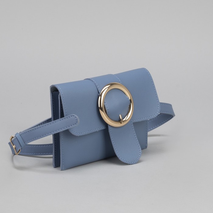 Сумка на пояс, 2 отдела на магните, длинный ремень, цвет голубой