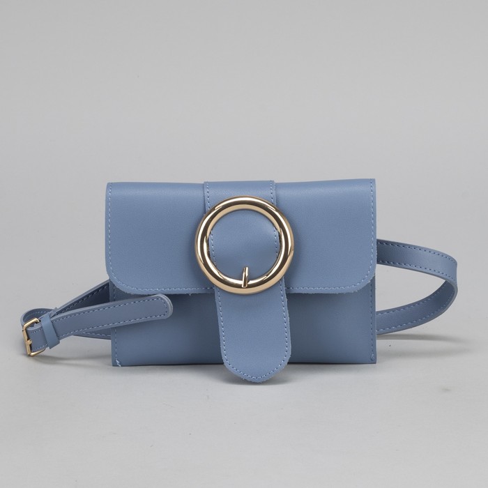 Сумка на пояс, 2 отдела на магните, длинный ремень, цвет голубой