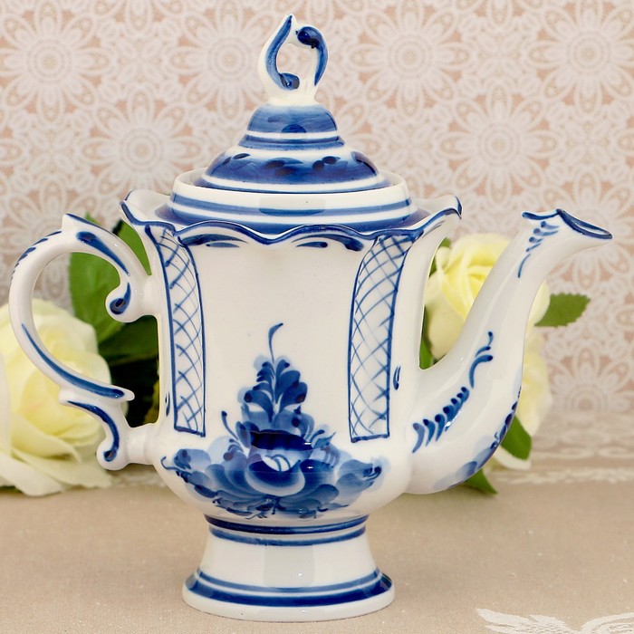 Кофейник "Идиллия", гжель, фарфор, 2с