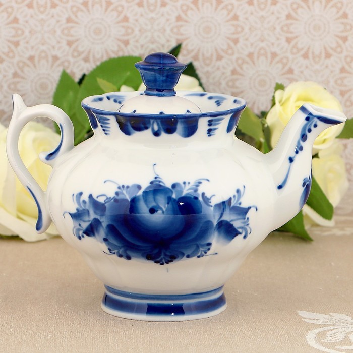 Чайник "Орхидея", гжель, фарфор, 2с