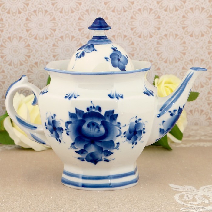 Чайник "Гранёный", гжель, фарфор, 2с