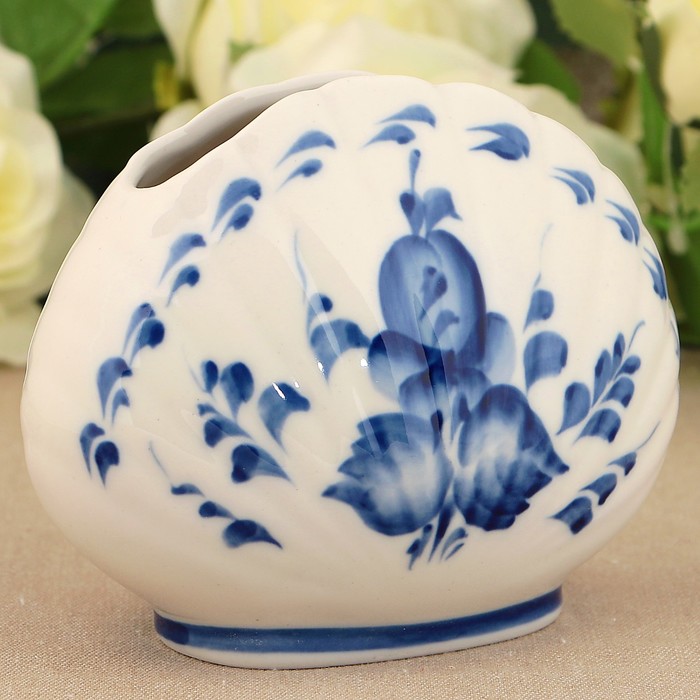 Салфетница "Ракушка", гжель, фарфор, 2с