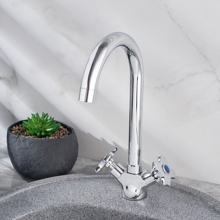 Смеситель для кухни RMS SL115-274F, двухрычажный, крепление гайка, высокий излив, хром