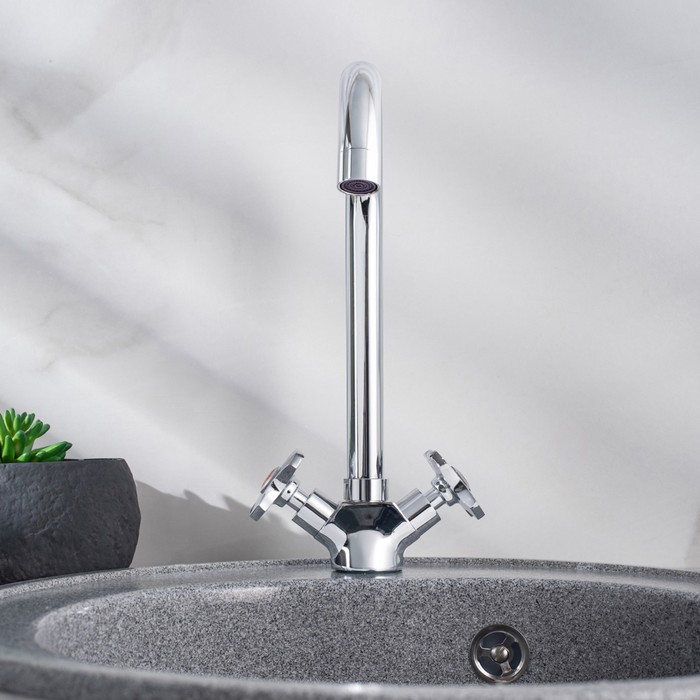 Смеситель для кухни RMS SL115-274F, двухрычажный, крепление гайка, высокий излив, хром