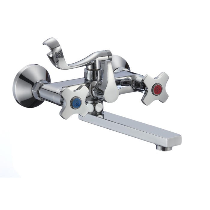 Смеситель для ванны RMS SL115-142E, двухрычажный, короткий излив, с душевым набором, хром