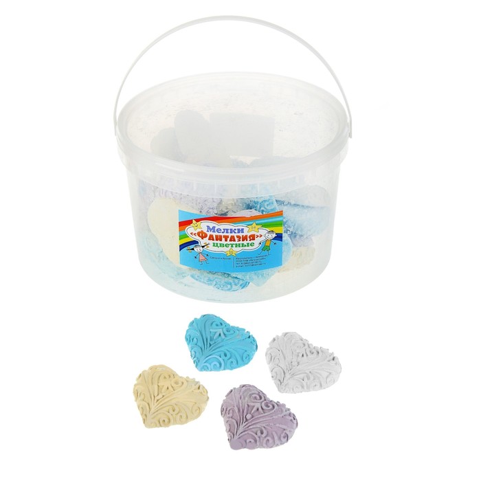 Мелки цветные для асфальта (фигурные) 30 штук 4цв Фантазия "ажурное сердце" в ведре