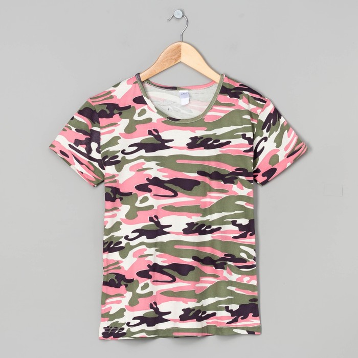 Футболка женская, цвет розовый/милитари, размер 44