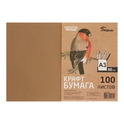 Крафт-бумага для творчества А3, 100 листов KRIS, 80 г/м2