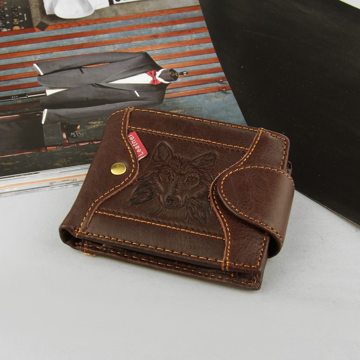 Портмоне мужское, 3 отдела, для карт, для монет, цвет коричневый