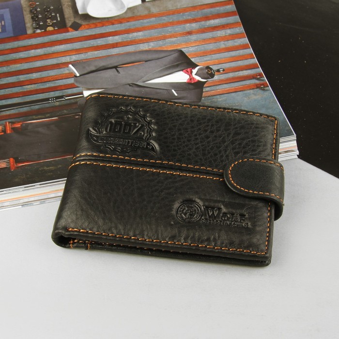 Портмоне мужское, 3 отдела, для карт, для монет, наружный карман, цвет чёрный