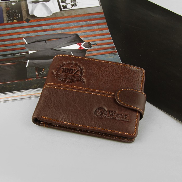 Портмоне мужское, 3 отдела, для карт, для монет, наружный карман, цвет коричневый