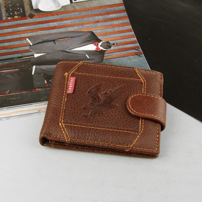 Портмоне мужское, 3 отдела, для карт, для монет, цвет коричневый