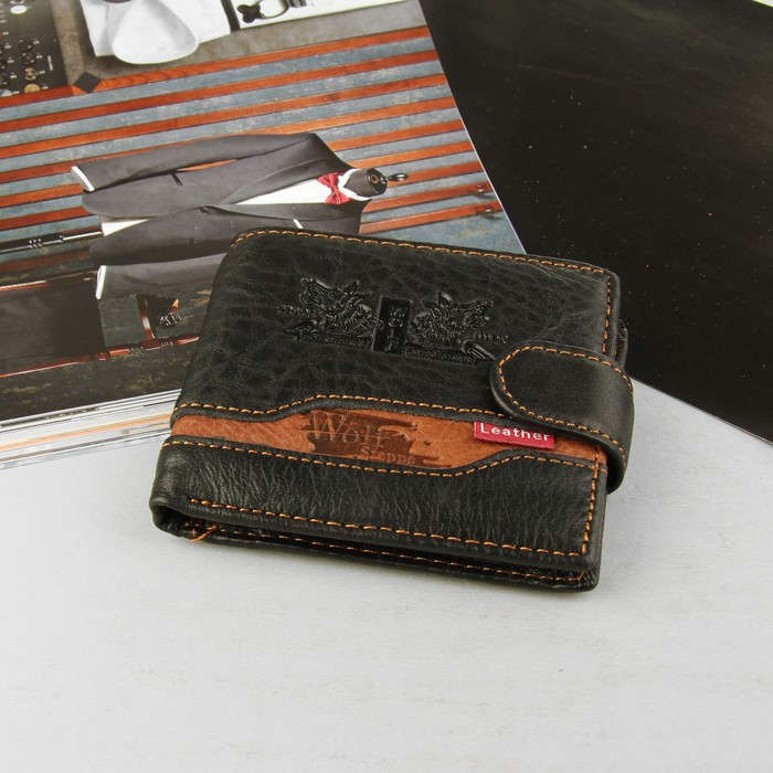 Портмоне мужское, 3 отдела, для карт, для монет, цвет чёрный